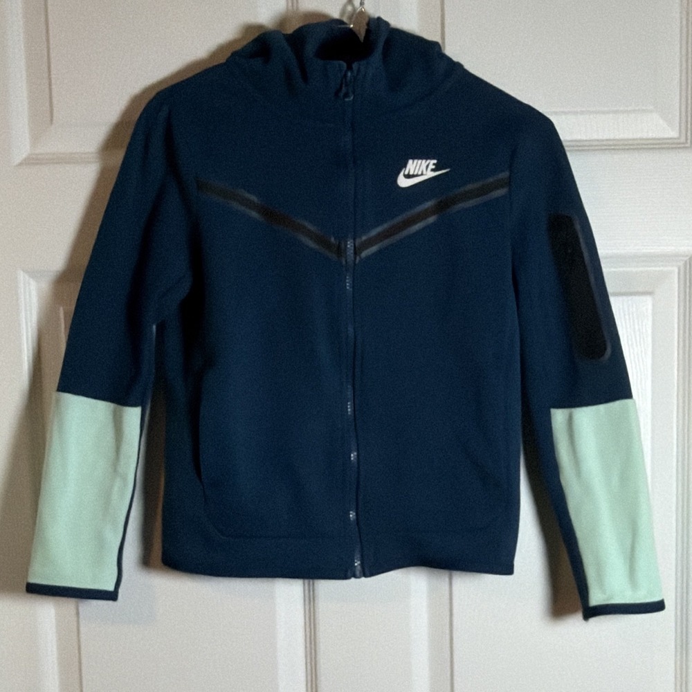 Nike Women's Size M Blue/Green Colorblock Full Zip Hooded Hoodie Pockets